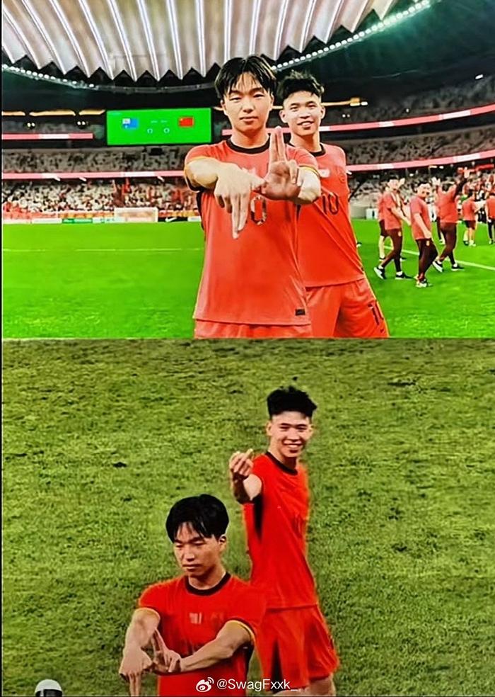 TVT体育首页-国足U22球员李镇比赛中比出CBLOCK手势